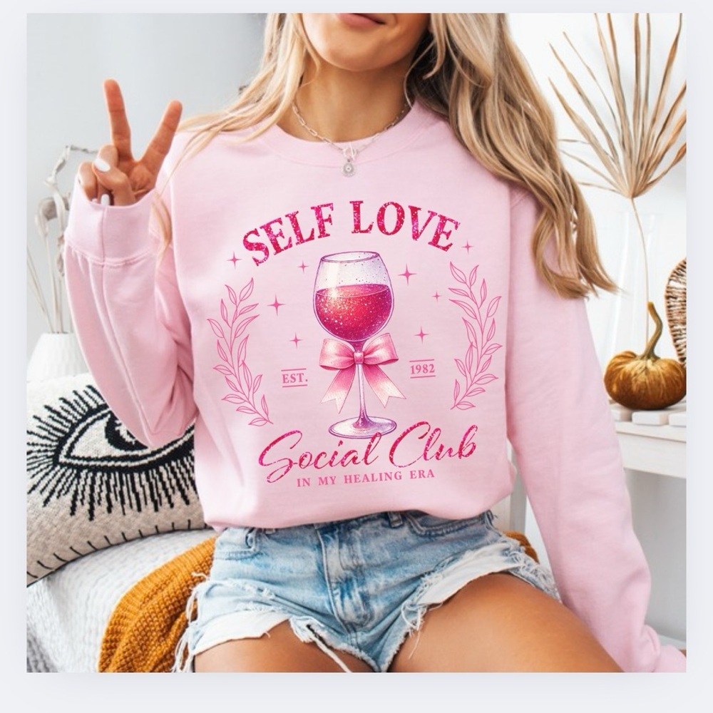 New Graphic Self Love Crew Neck Long Sleeve Sweatshirt